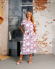 Жіноча сукня зі штапеля «Кіра» рожевого кольору з квітковим принтом розміри від 44 по 58, фото 3