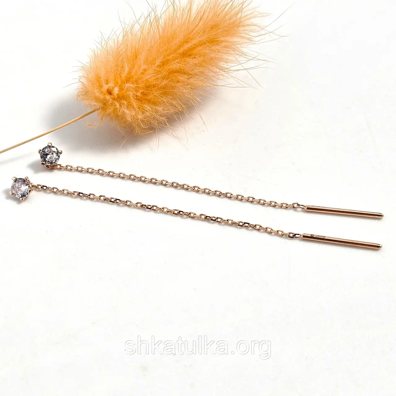 Сережки протяжки золоті з підвісками білими круглими фіанітами, фото 1