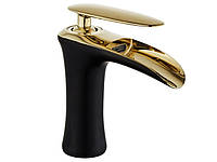 Змішувач Mexen Lyra чорний із золотом, низький, умивальник