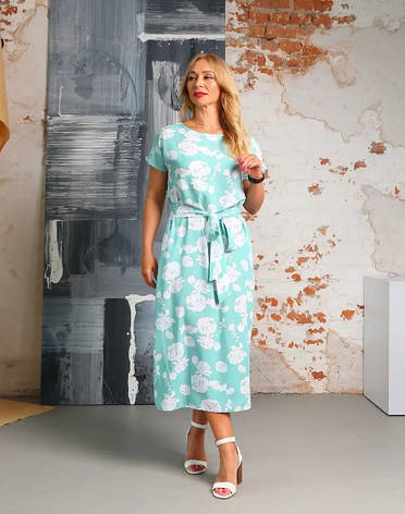 Жіноча сукня зі штапеля «Кіра» бірюзового кольору з квітковим принтом розміри від 44 по 58, фото 1