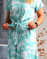 Жіноча сукня зі штапеля «Кіра» бірюзового кольору з квітковим принтом розміри від 44 по 58, фото 3