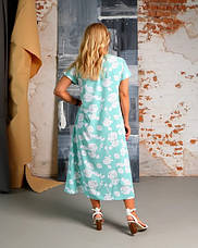 Жіноча сукня зі штапеля «Кіра» бірюзового кольору з квітковим принтом розміри від 44 по 58, фото 2