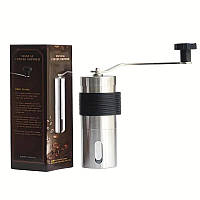 Кавомолка ручна з регулюванням ступеня помелу і керамічними жорнами, механічна з нержавіючої сталі, 13 см побутова портативна
