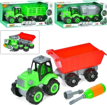 Конструктор 0488-801-2-3 (24шт) на шурупах, трактор з причепом 32см,викрутка, 3вида,в кор-ці,37,5-17, фото 1