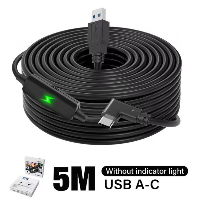 Кабель USB3.2 Gen1 для Oculus Quest 3 2 Pico 4 VR Link зарядка 9В 2А передача даних 5Гбіт/с USB A-C довжина 5м, фото 1