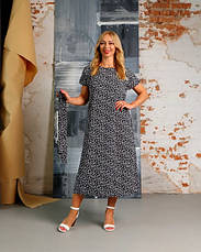 Жіноча сукня зі софтової тканини «Кіра» чорного кольору з квітковим принтом розміри від 44 по 58, фото 2