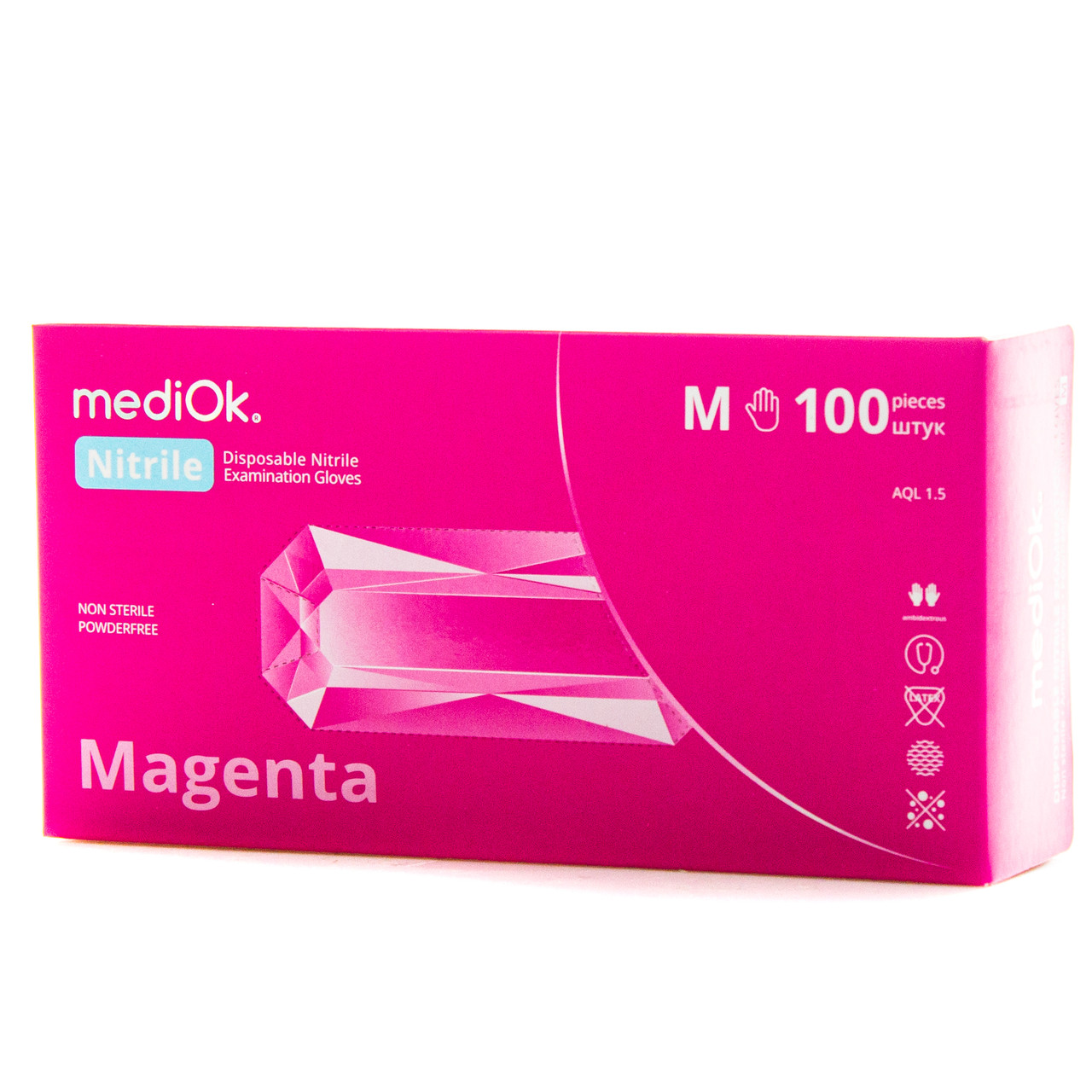 Рукавички нітрилові неопудрені mediOk MAGENTA, Гренадин (100 шт./уп.), M