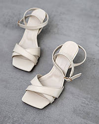 Бежеві жіночі босоніжки на підборах 6 см