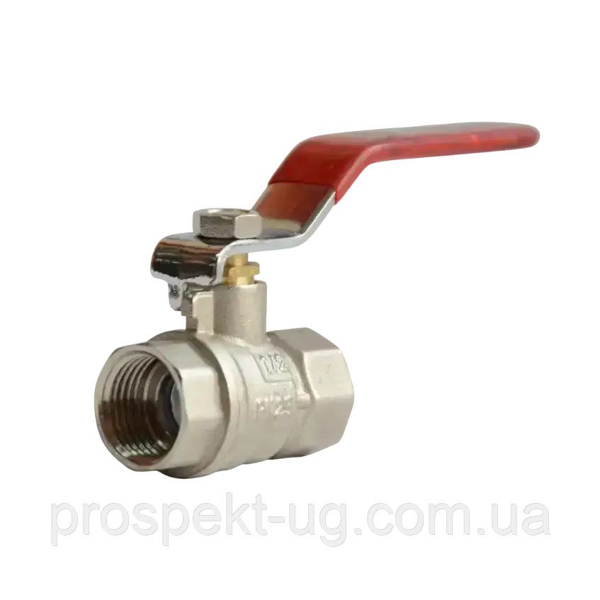 Кран Ду15 (1/2") ру25 кульовий латунний нікель важіль ричаг різьба внутрішня-внутрішня В-В DK Kraft