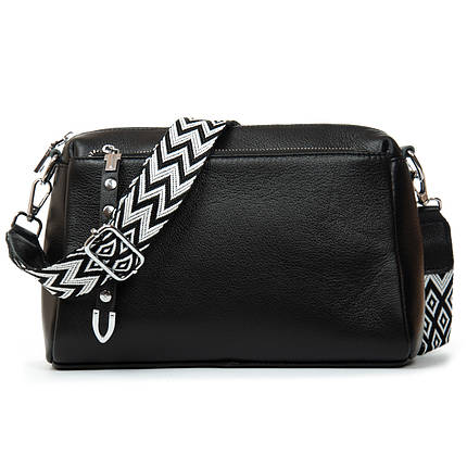 Сумка жіноча шкіряна на плече чорна подвійне відділення з перегородкою на блискавці класична Alex Rai 8958, фото 1