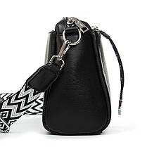 Сумка жіноча шкіряна на плече чорна подвійне відділення з перегородкою на блискавці класична Alex Rai 8958, фото 2