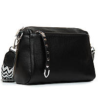 Сумка жіноча шкіряна на плече чорна подвійне відділення з перегородкою на блискавці класична Alex Rai 8958, фото 4