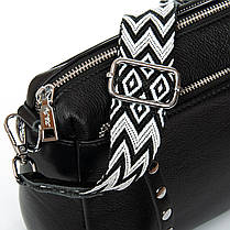 Сумка жіноча шкіряна на плече чорна подвійне відділення з перегородкою на блискавці класична Alex Rai 8958, фото 3