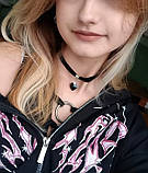 Чокер намисто прикраса на шию оксамитовий з сердечком чорний (CK-blH), фото 2