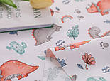 Сатин із милими динозаврами з кактусами на білому № SK-160-04, фото 5