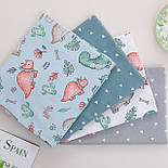 Сатин із милими динозаврами з кактусами на білому № SK-160-04, фото 7