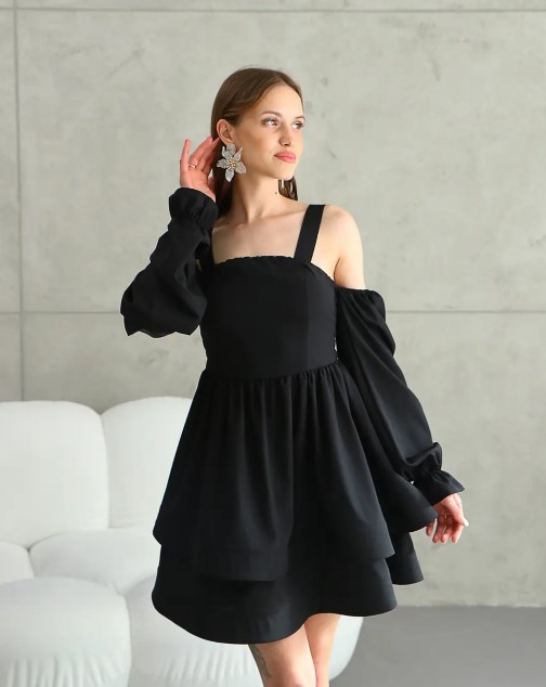 Молодіжна сукня-трансформер «Даша» чорного кольору з софтової тканини розміри від 40 по 50