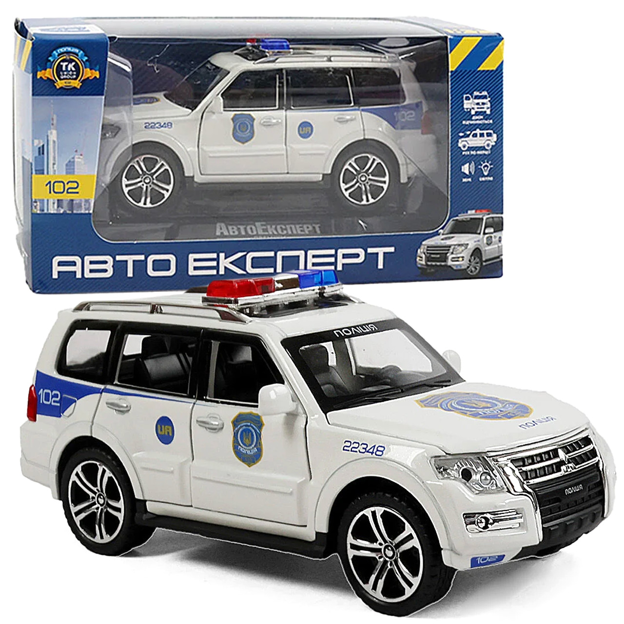 Машина металева поліція Mitsubishi Авто Експерт 1:32 світло звук 15*6*6,5см (51282), фото 1