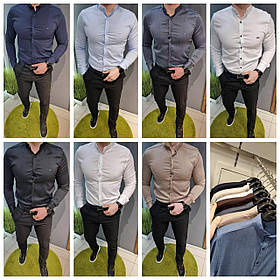 Чоловіча класична однотонна сорочка з довгим рукавом із коміром-стійкою