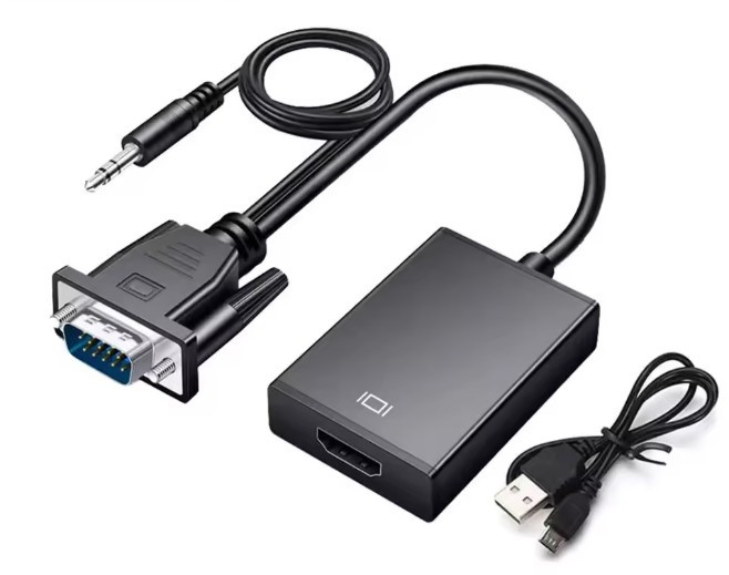 Конвертер VGA HDMI адаптер з аудіо 3.5 мм 1080P для комп’ютера ноутбука ТВ проєктора підтримка HDCP живлення USB, фото 1