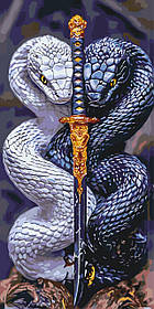 Картина за номерами Стражі меча (змії) з фарбами металік. Тварини 40*80 см Орігамі LW 5136