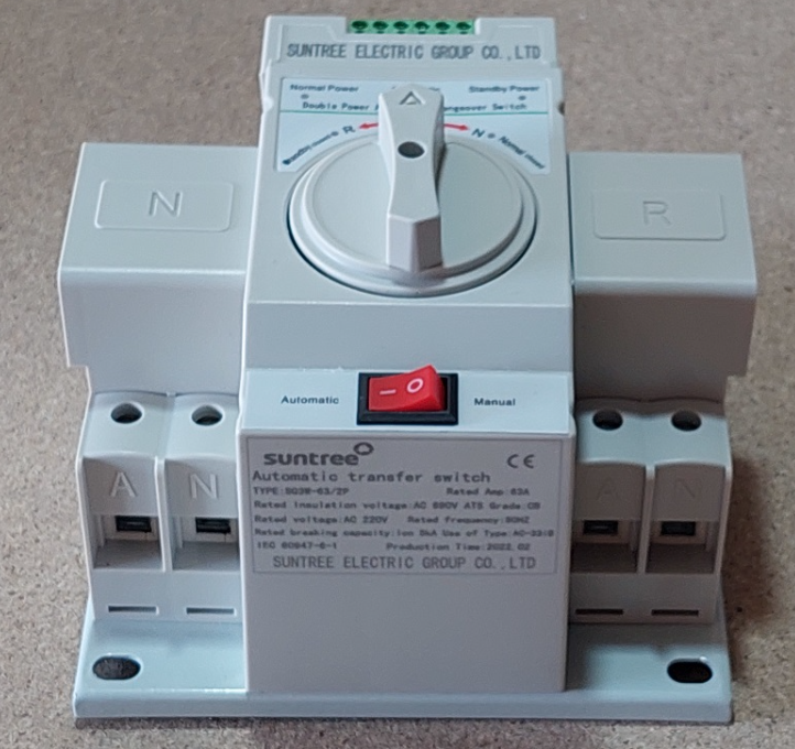 Реверсивний рубильник з моторним приводом Suntree ATS SQ3W-63A 2P AC230V I-0-II, фото 1