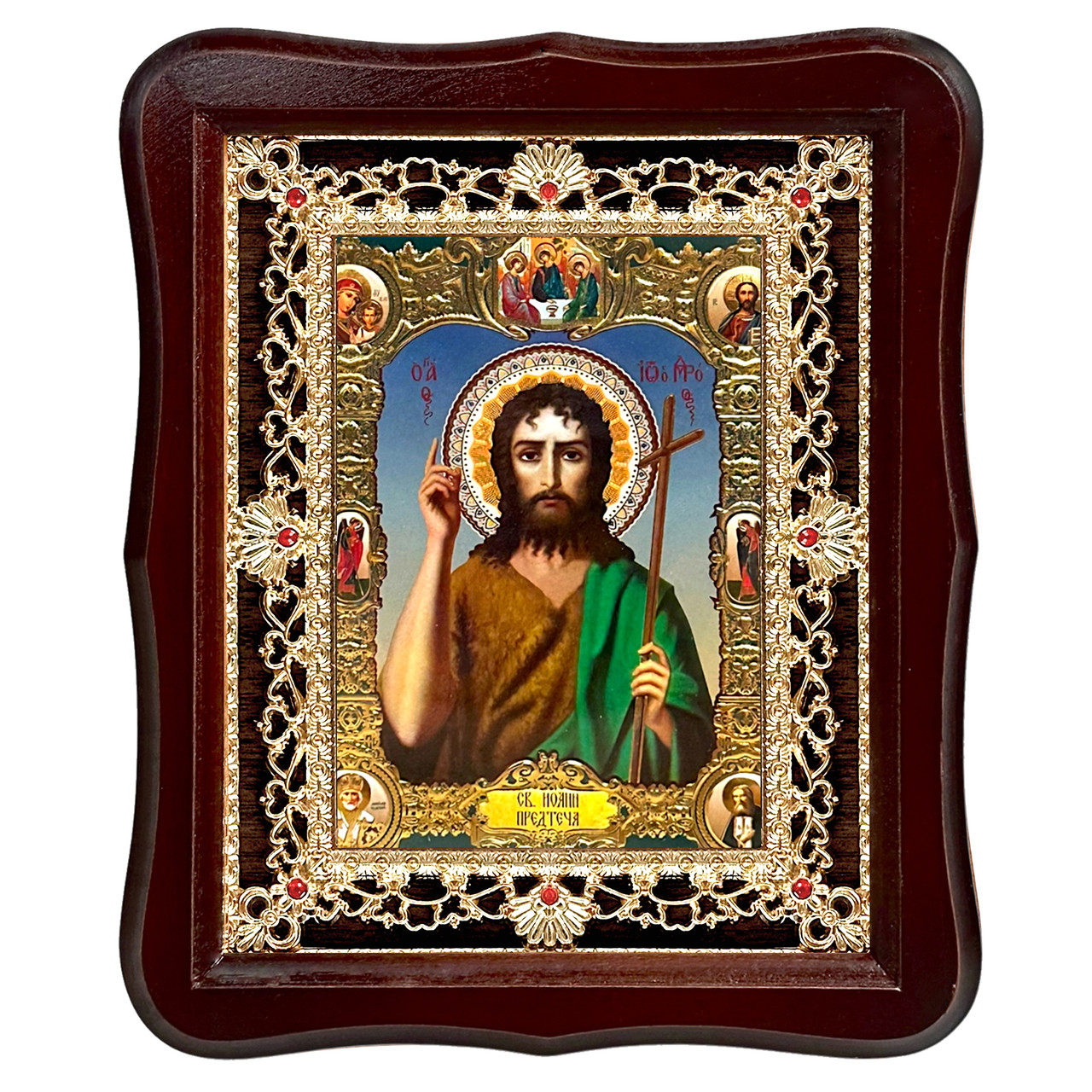 Ікона Предтеча святий мученик, лик 15х18 см, у темному дерев'яному кіоті з камінням, фото 1
