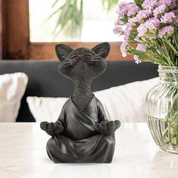 Причутлива фігурка кота Будди 12х8 см, медитація, йога, колекційна колекція, щасливий кіт Чорний, Сірий
