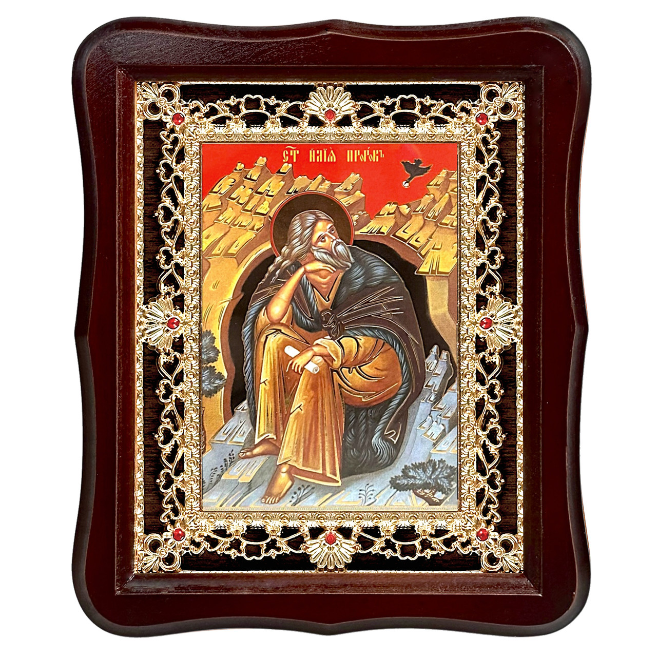 Ікона святий пророк Ілля, лик 15х18 см, у темному дерев'яному кіоті з камінням, фото 1