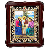 Ікона Пресвята Трійця, лик 15х18 см, у темному дерев'яному кіоті з камінням