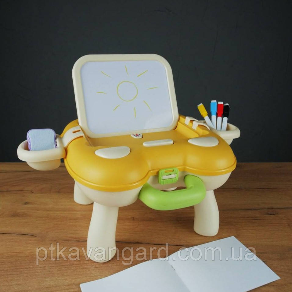 Мольберт для малювання дитячий (маркери, губка, складається в чемодан, пластиковий) жовтий, фото 1