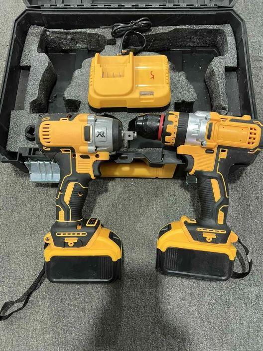 Набір 2 в 1 акумуляторний гайковерт та шуруповерт безщітковий 20 В у пластиковому кейсі, фото 1