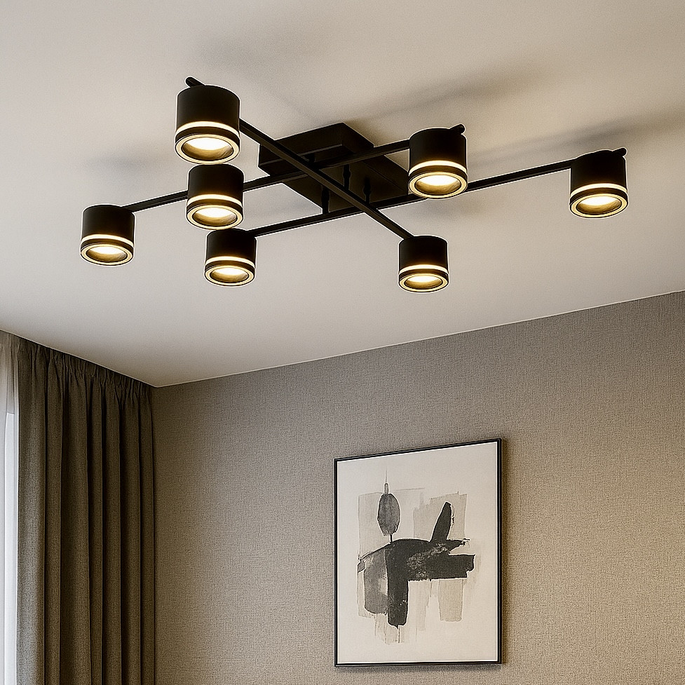 Стельова люстра під лампи на 8 плафонів у стилі Лофт чорна GELA 8R BLACK, фото 1