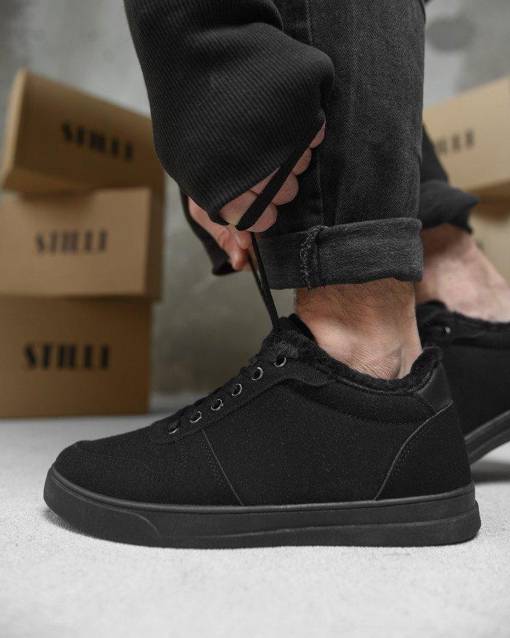 Чоловічі кросівки хутро total black, фото 1