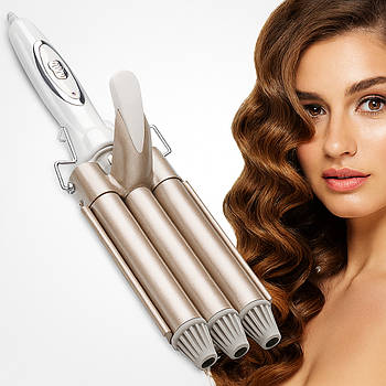 Потрійна плойка для завивки волосся 45W, 25мм, Geemy GM-1988 / Плойка три хвилі / Щипці для волосся