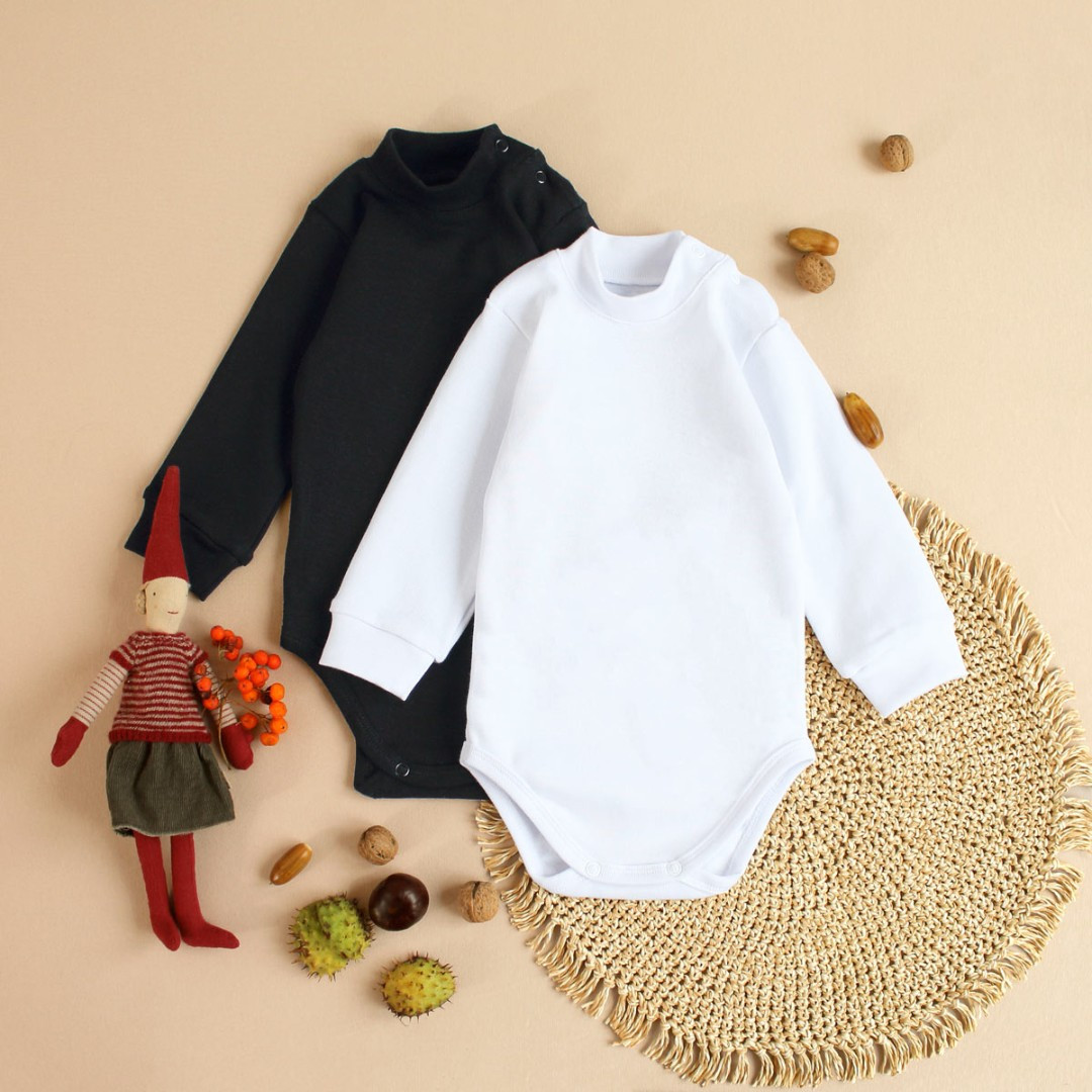 Боді гольф для немовлят з довгим рукавом однотонний чорний або білий 62–92 від народження до 2 років