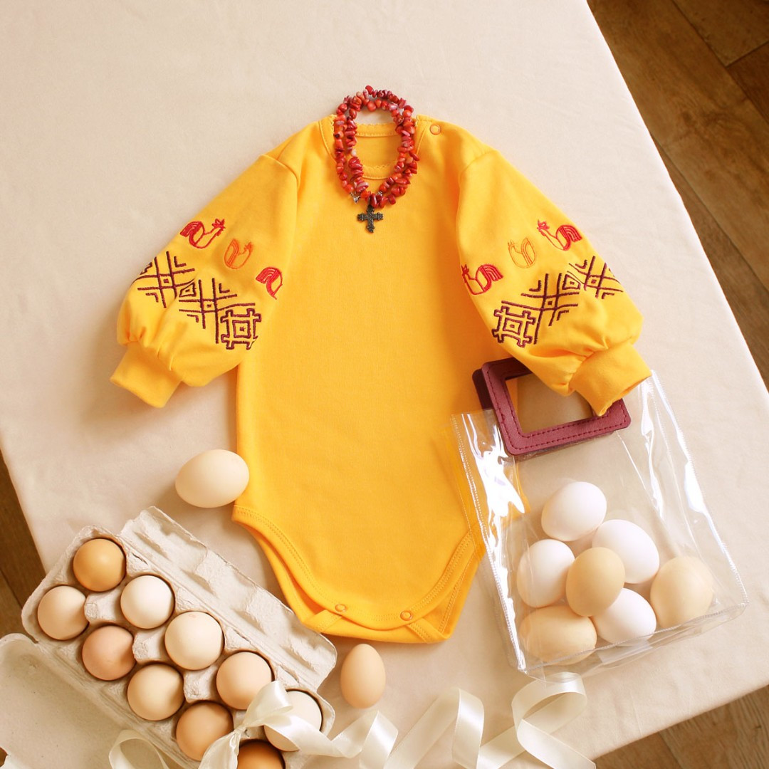 Вишитий боді Курочка для дівчинки помаранчевий інтерлок 100 бавовна святковий Пасха 62 68 74 80 86 92 98