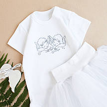 Святковий білий комплект для дівчинки з боді з янголятами та фатиновою спідничкою 62 68 74 80 86 92, фото 5