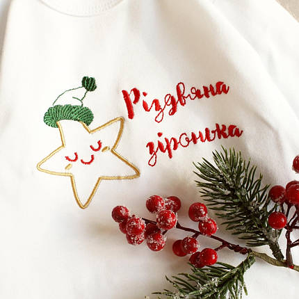 Новорічний комплект Різдвяна зіронька боді з вишивкою та пишна фатинова спідничка для дівчинки 62 68 74 80 см, фото 2
