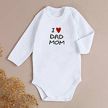 Подарунковий боді з шкарпетками I Love Dad Mom для немовляти сімейна фотосесія 62 68 74 80 см, фото 3