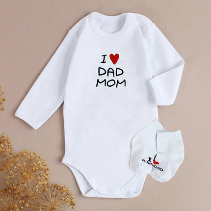 Білий боді I Love Dad Mom для немовляти з довгим рукавом м'яка бавовна 62 68 74 80 см, фото 3