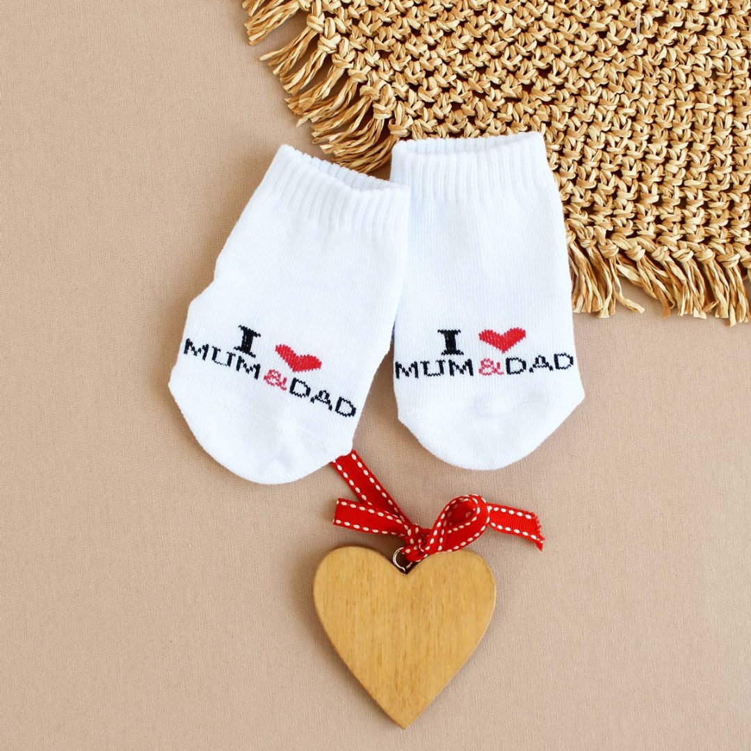 Дитячі шкарпетки I love mum and dad білі демісезонні для немовлят