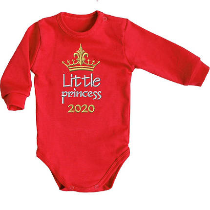 Червоне боді для дівчинки Little Princess з вишивкою корони та роком 2025 довгий рукав індивідуально, фото 2
