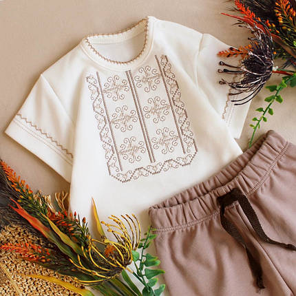 Комплект для немовляти боді з коротким рукавом з вишивкою та шорти какао розміри 62 68 74 80 86 92, фото 2