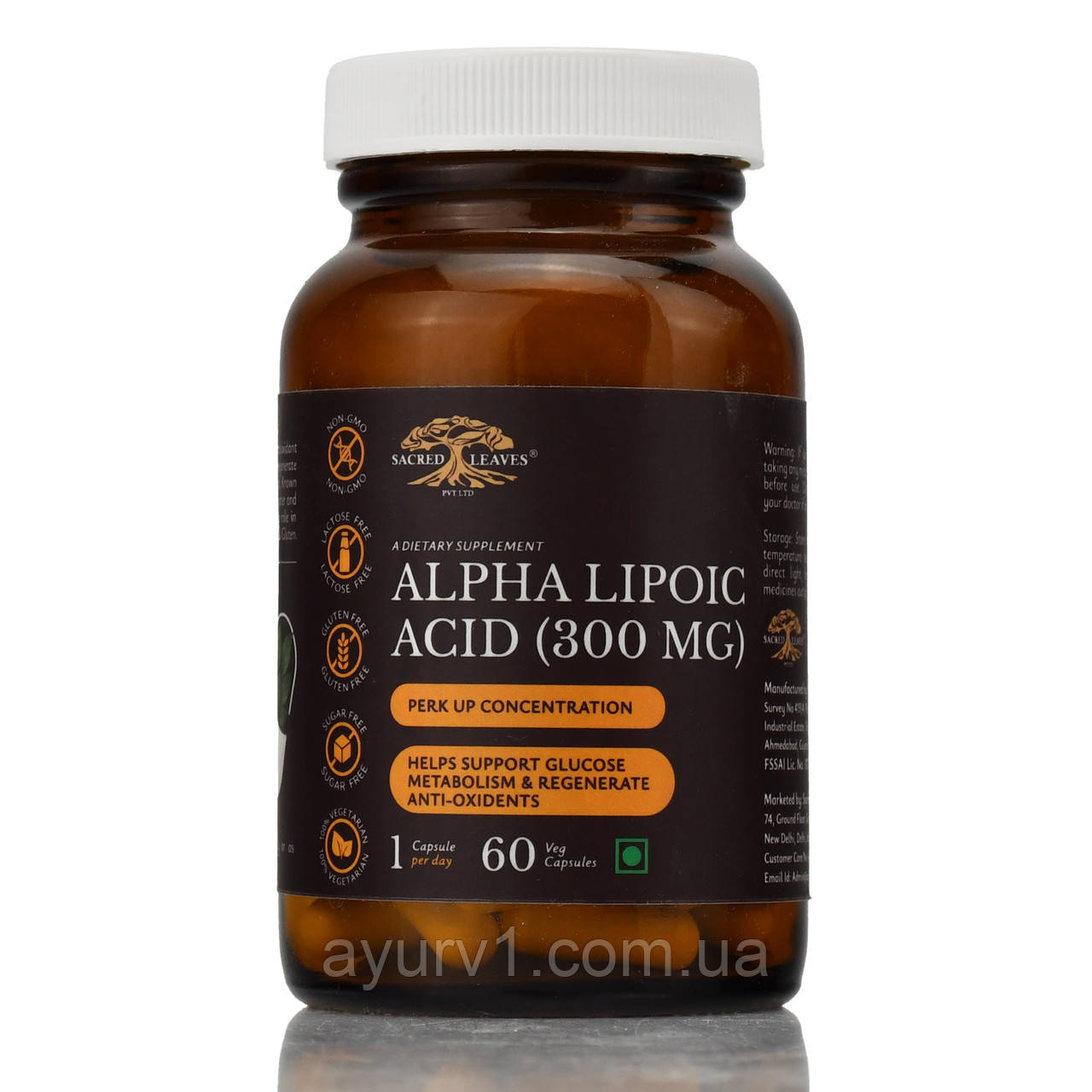 Альфа-ліпоєва кислота 300mg Alpha Lipoic Acid Sacred  Leaves 60 veg.capsules