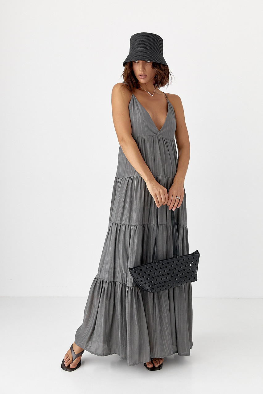 Вільний сарафан у смужку — сірий колір, XS/S (є розміри), фото 1