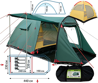 Чотиримісний намет Tramp Anaconda 4 (v2) | Велика кемпінгова палатка з 4 входами і великим тамбуром для туристичних походів
