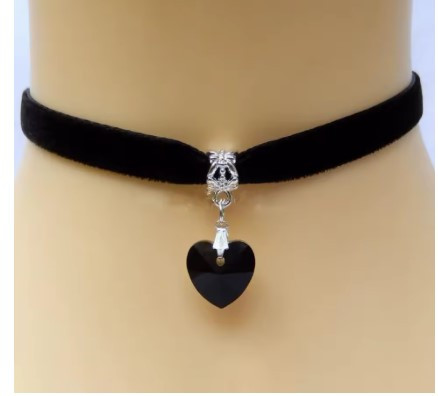 Чокер намисто прикраса на шию оксамитовий з сердечком чорний (CK-blH), фото 1