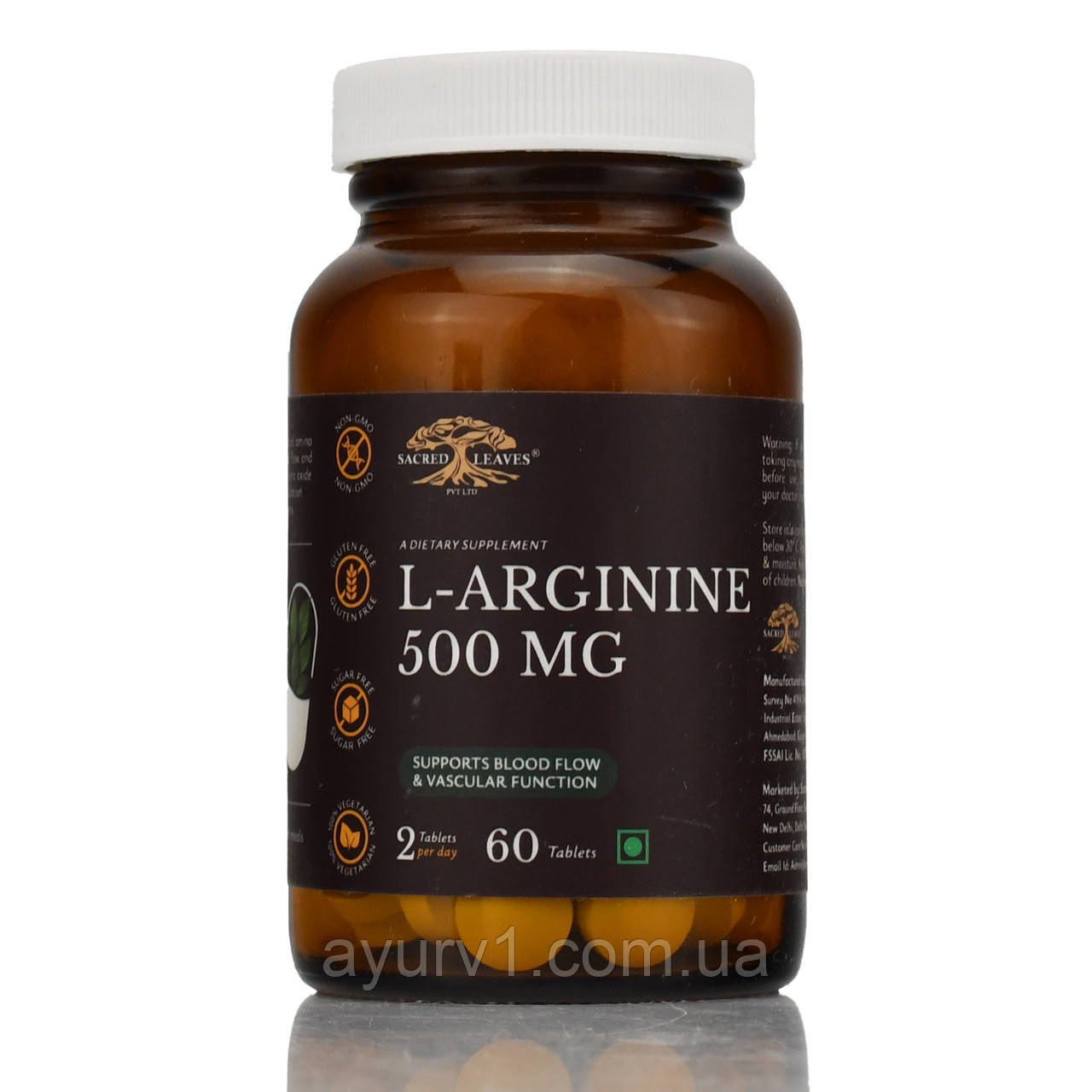 L - аргінін 500 мг, L-arginine Sacred  Leaves 60 таб для кровообігу, судин, сердця