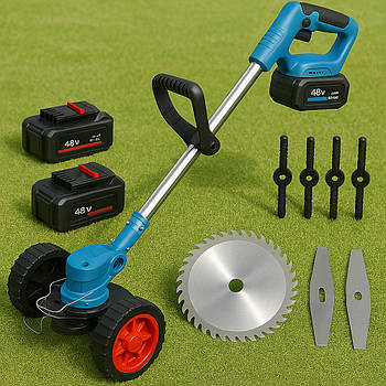 Акумуляторна газонокосарка на колесах + 2АКБ 48V / Садовий триммер / Акумуляторний триммер для трави